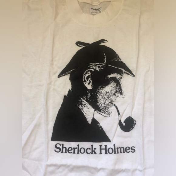 Sherlock Holmes Uk Detective Tee Shirt Sz L Unisex White/Black USA Stedman NWOT - Picture 2 of 5